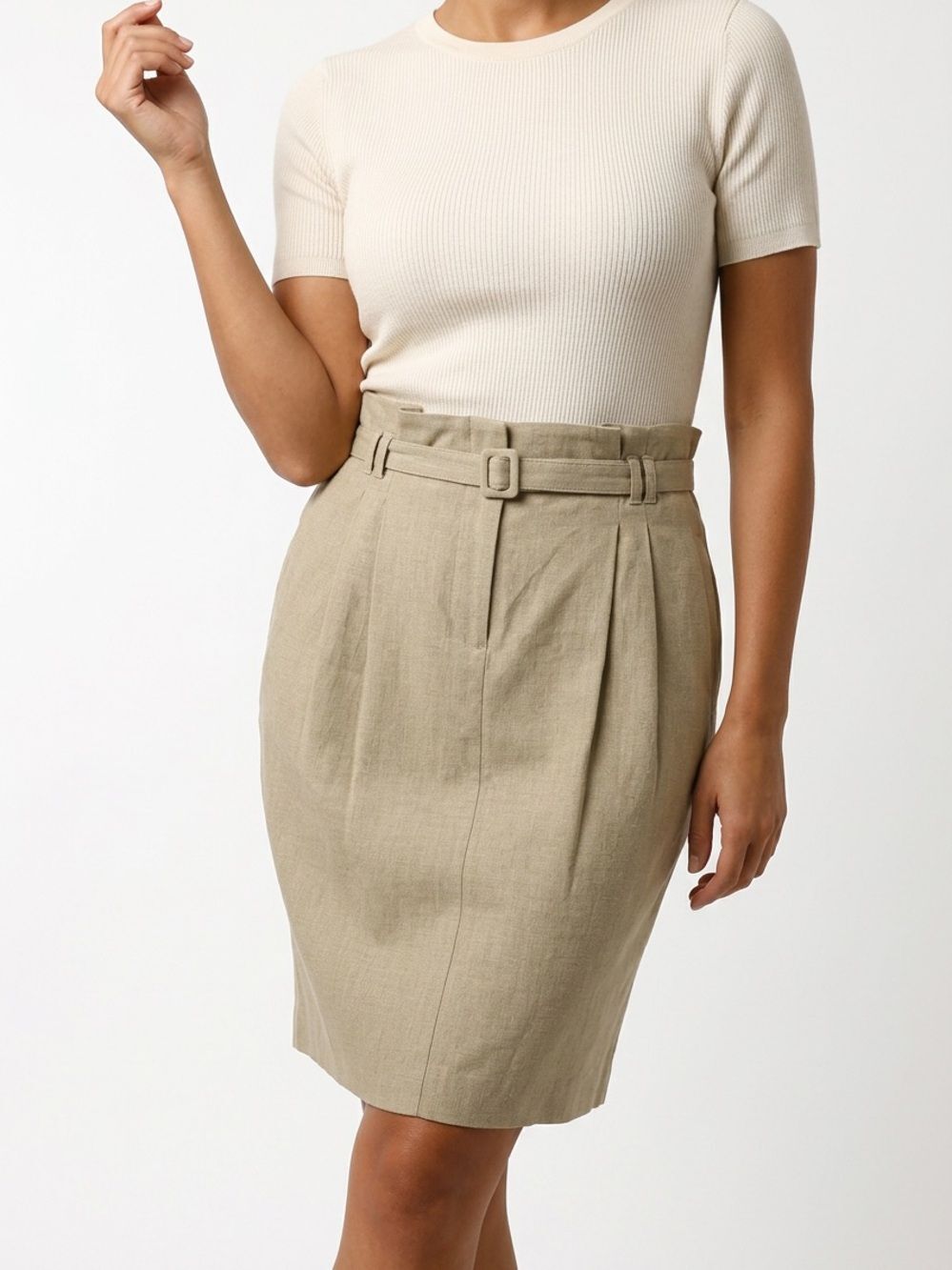 OLD NAVY | Tan High Rise Belted Stretch Pencil Skirt with Pockets Women’s Size 6